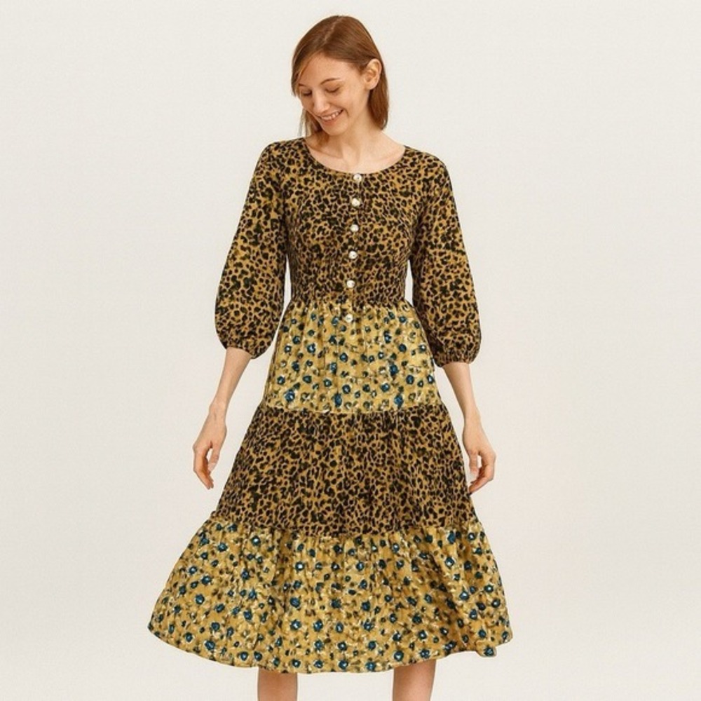 Anthropologie Leopard and Floral Maxi Dress